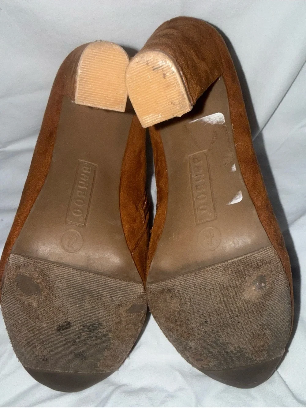 Bamboo Brown Faux Suede Block Heel Ankle Booties